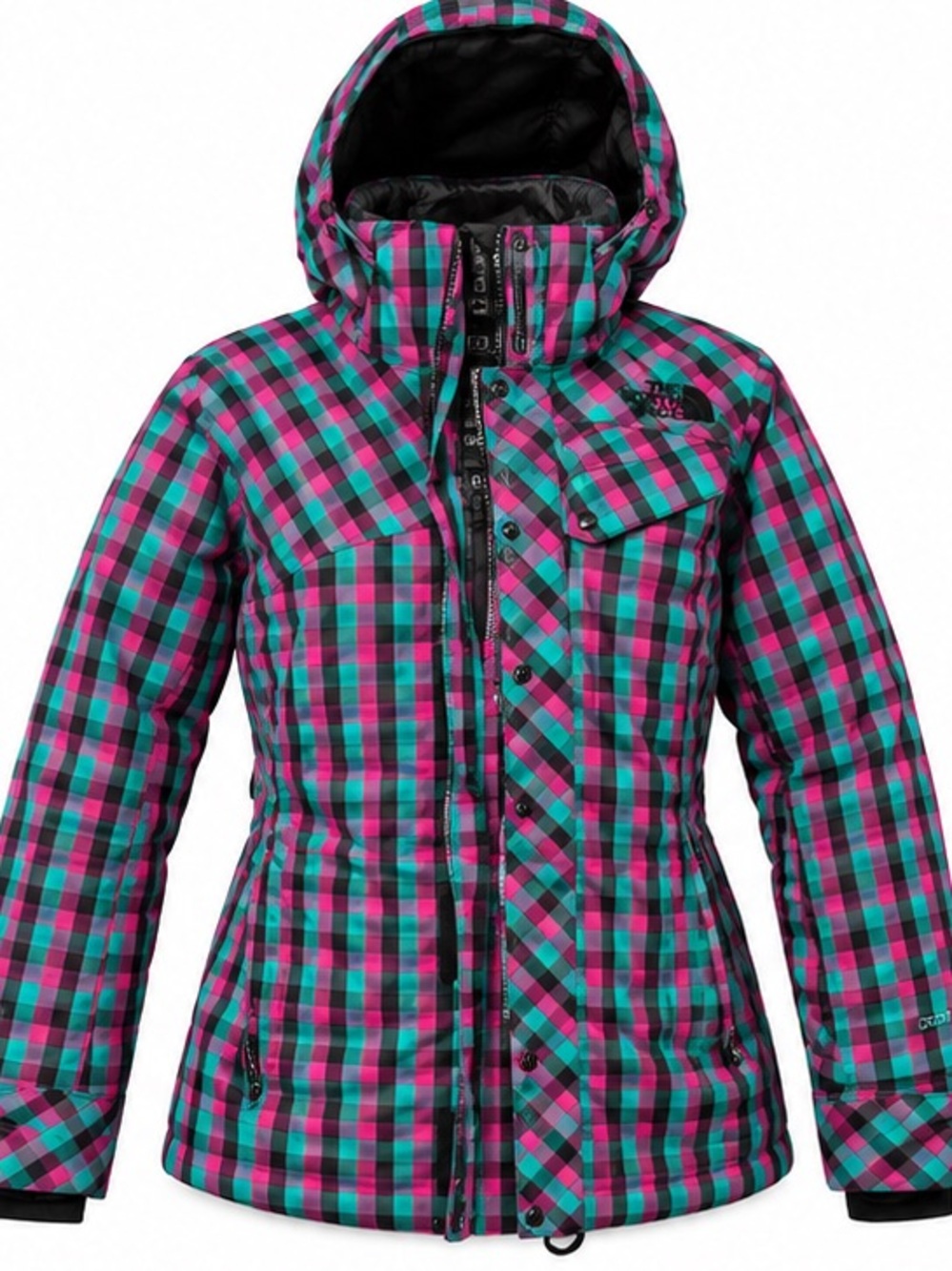 The North Face Women's Plaid Hooded Jacket in Teal & Fuchsia